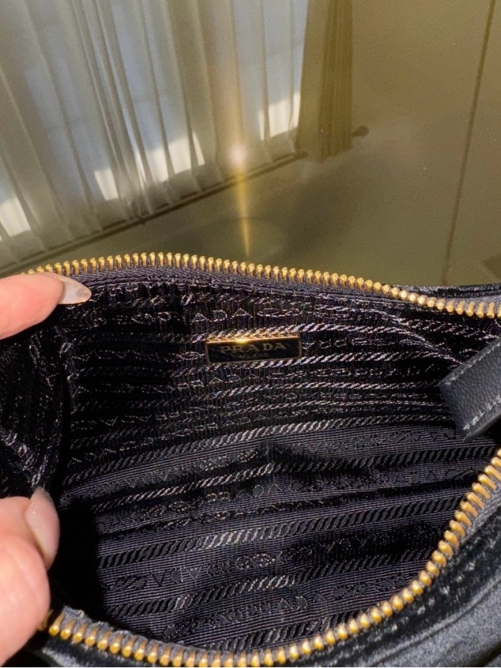 Prada Black Velvet Shoulder Bag with Gold Chain - Picture 5 of 8